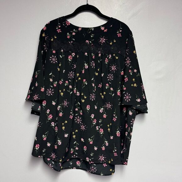 Lane Bryant Moroccan top shirt size 18 black pink bell sleeves women’s Blouse - Picture 2 of 5